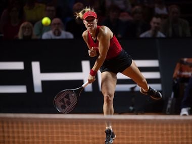 Angelique Kerber in action against Petra Kvitova. Image courtesy: Twitter @PorscheTennis