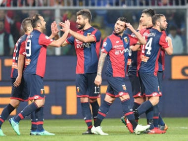 Genoa players celebrate after beating Hellas Verona 3-1. Courtesy: Genoa website
