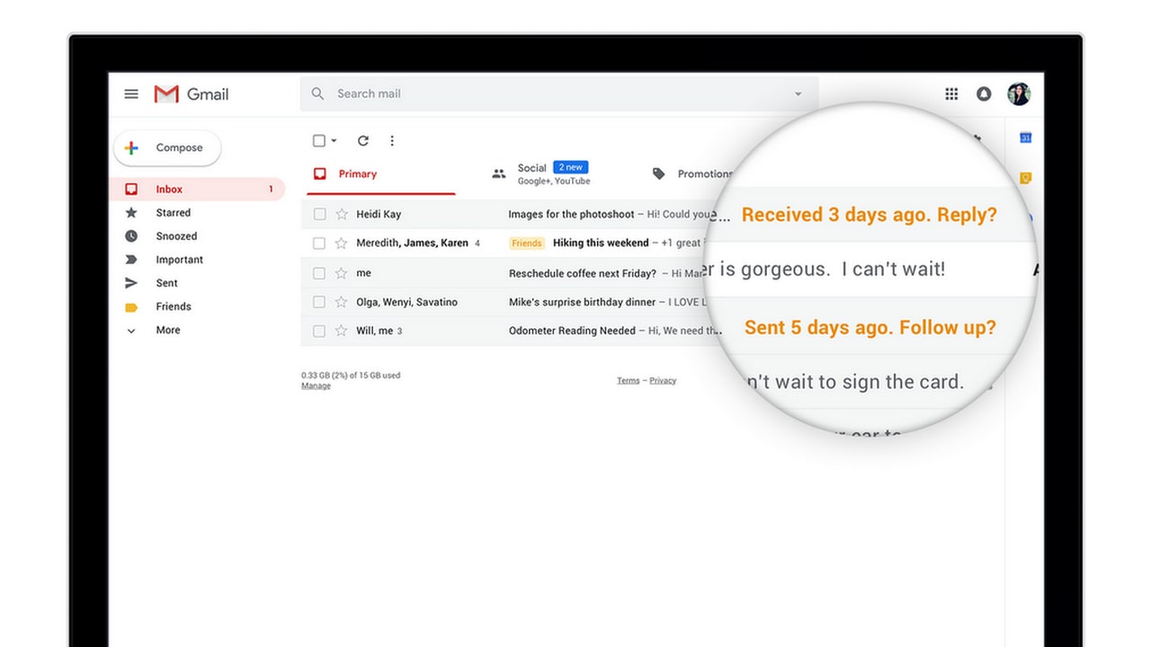 Google has also incorporated AI chops to scan your emails to detect which are to be tended to on priority. Image: Google