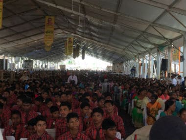 School students also attended Narendra Modi's rally in Bijapur. Image courtesy: Amitesh