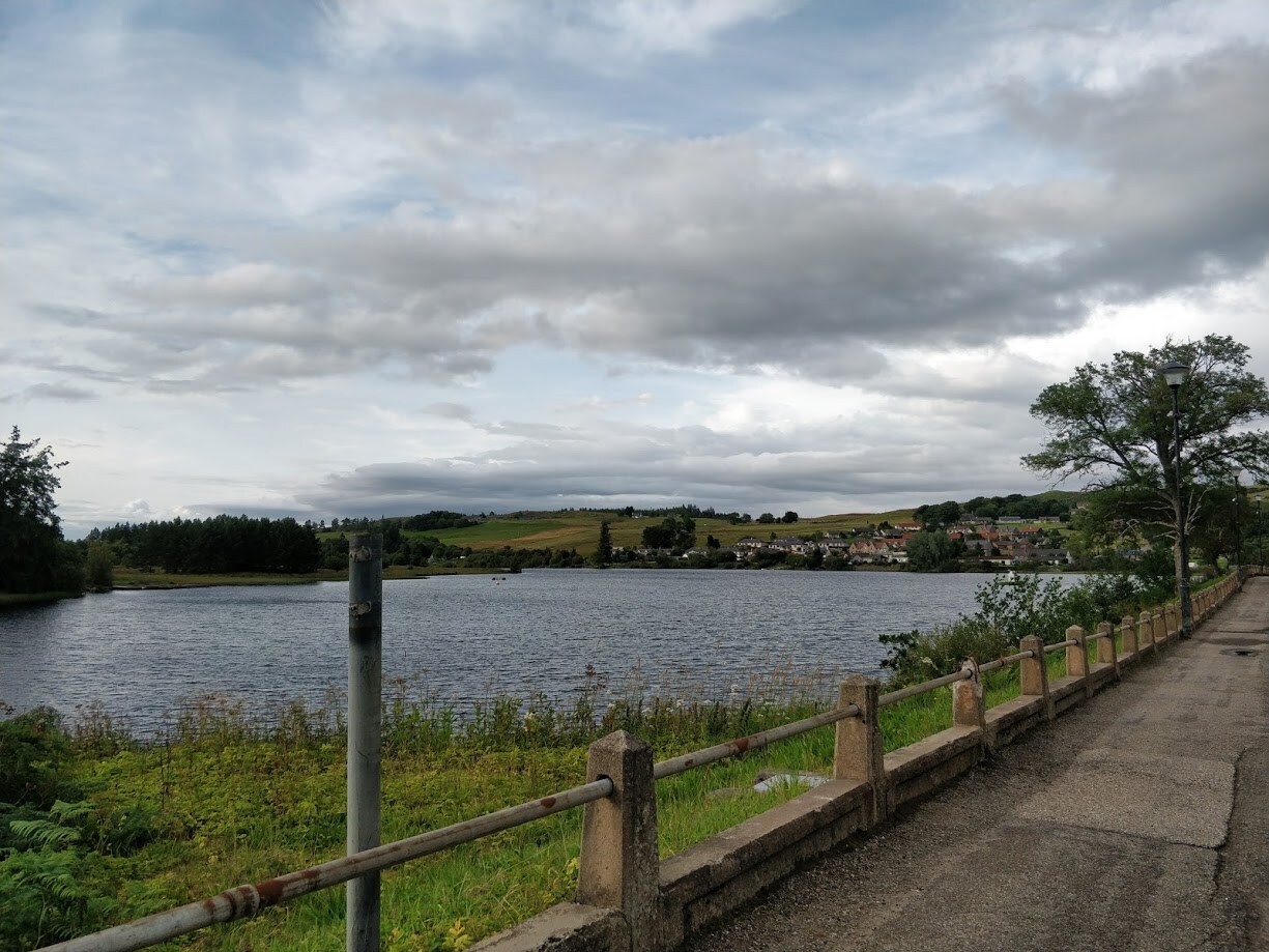 A small town near a lake along the NC 500.