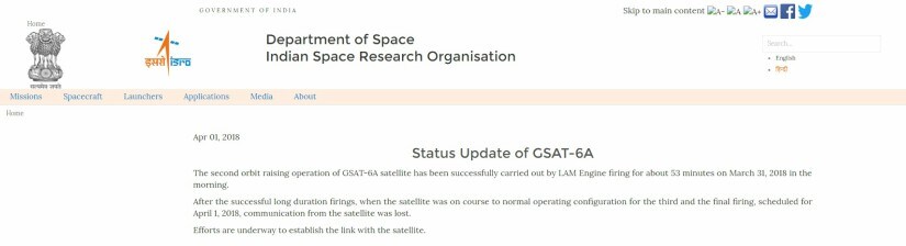 As ISROs GSAT-6A remains incommunicado in space, officials say setback may delay future launches