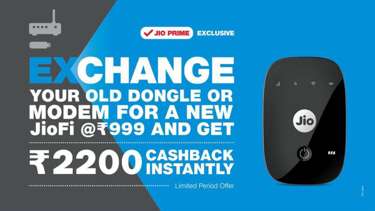 Reliance Jio offers 'JioFi Exchange Offer' for Rs 999 with cashback of