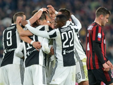 Juventus' Sami Khedira celebrates with teammates after scoring their third goal. Reuters