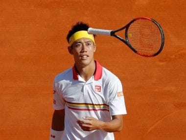 Kei Nishikori tosses his racket during his semi-final match against Alexander Zverev. Reuters