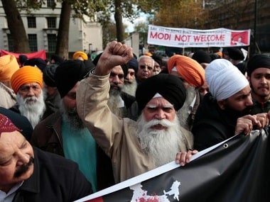 The pro-Khalistani demonstrators from Sikh Federation UK who descended upon Parliament Square. Reuters