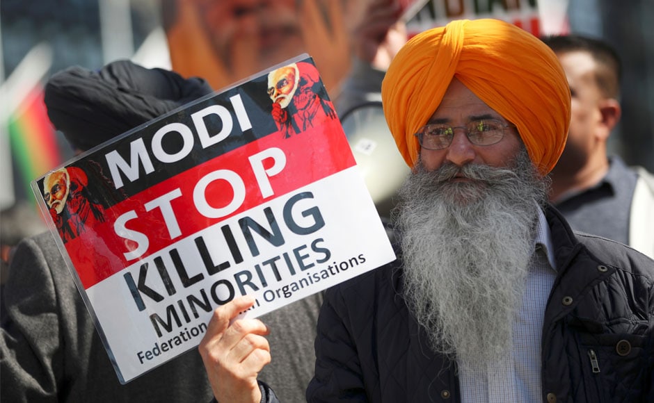 The pro-Khalistani demonstrators from the Sikh Federation UK and The pro-Khalistani demonstrators from the Sikh Federation UK and