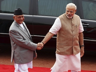 Nepal's prime minister KP Sharma Oli with his Indian counterpart Narendra Modi. Reuters