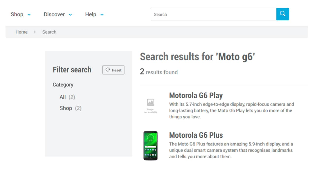 The page showing up on Carphone Warehouse's website when searching for Moto G6. Image: Carphone Warehouse