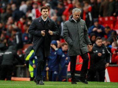 Manchester United manager Jose Mourinho and Tottenham manager Mauricio Pochettino. Reuters 