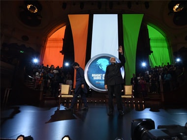 Prime Minister Narendra Modi at the Westminster townhall. Twitter @narendramodi