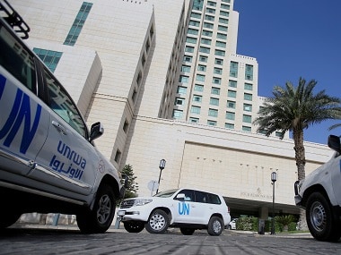 The United Nation vehicles carrying the OPCW inspectors in Syria. Reuters