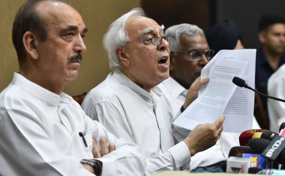 Levelling five specific allegations, leaders of the Opposition parties met Vice President M Venkaiah Naidu, and handed over the notice of impeachment bearing signatures of 64 MPs and seven former MPs, who recently retired. PTI Levelling five specific allegations, leaders of the Opposition parties met Vice President M Venkaiah Naidu, and handed over the notice of impeachment bearing signatures of 64 MPs and seven former MPs, who recently retired. PTI