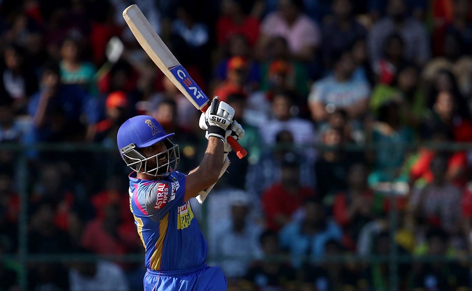 Rajasthan Royals captain Ajinkya Rahane gave a blistering start to his side, scoring 36 off 20 balls which included 6 fours and 1 six. They posted a tough target of 217 runs on the board. Sportzpics Rajasthan Royals captain Ajinkya Rahane gave a blistering start to his side, scoring 36 off 20 balls which included 6 fours and 1 six. They posted a tough target of 217 runs on the board. Sportzpics