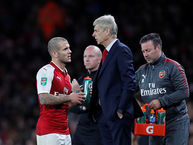Soccer Football - Carabao Cup Third Round - Arsenal vs Doncaster Rovers - Emirates Stadium, London, Britain - September 20, 2017 Arsenal manager Arsene Wenger and Arsenal's Jack Wilshere REUTERS/Eddie Keogh EDITORIAL USE ONLY. No use with unauthorized audio, video, data, fixture lists, club/league logos or "live" services. Online in-match use limited to 75 images, no video emulation. No use in betting, games or single club/league/player publications. Please contact your account representative for further details. - RC17258F0BC0