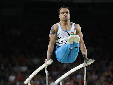Artistic Gymnastics - Gold Coast 2018 Commonwealth Games - Men's Team Final & Ind. Qualification Subdivision 1 - Coomera Indoor Sports Centre - Gold Coast, Australia - April 5, 2018. Rakesh Patra of India competes on the parallel bars. REUTERS/Paul Childs - UP1EE4504S0LK