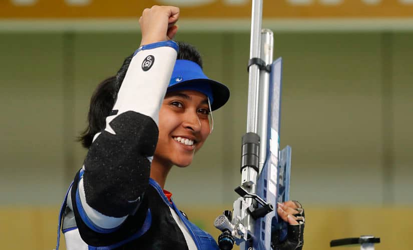 Shooting - Gold Coast 2018 Commonwealth Games - Women’s 10m Air Rifle - Final - Belmont Shooting Centre - Brisbane, Australia - April 9, 2018. Mehuli Ghosh of India reacts. REUTERS/Eddie Safarik - UP1EE490E0H8I