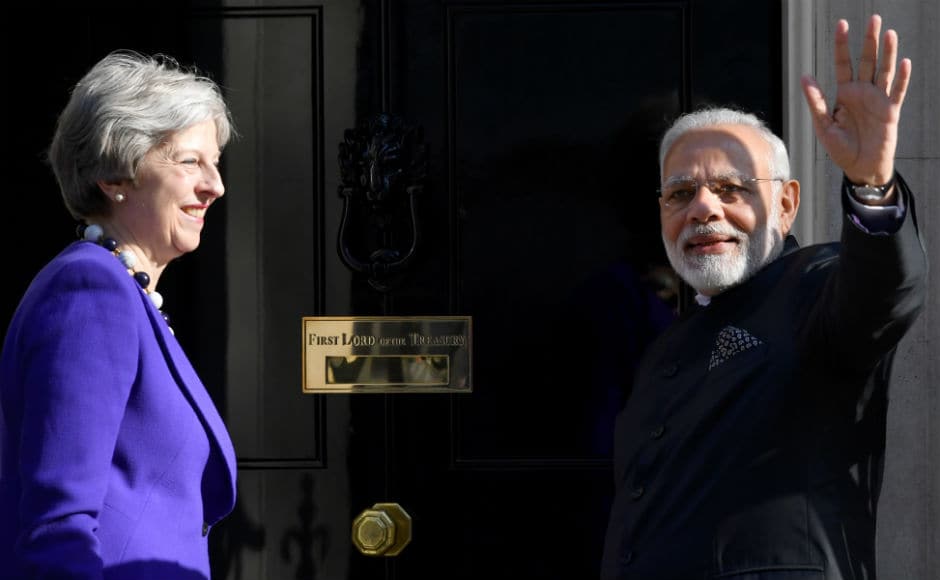 The two leaders discussed a wide range of issues of mutual interest, including cross-border terrorism, visas and immigration. Modi was greeted with the customary handshake by May. Twitter@MEAIndia The two leaders discussed a wide range of issues of mutual interest, including cross-border terrorism, visas and immigration. Modi was greeted with the customary handshake by May. Twitter@MEAIndia