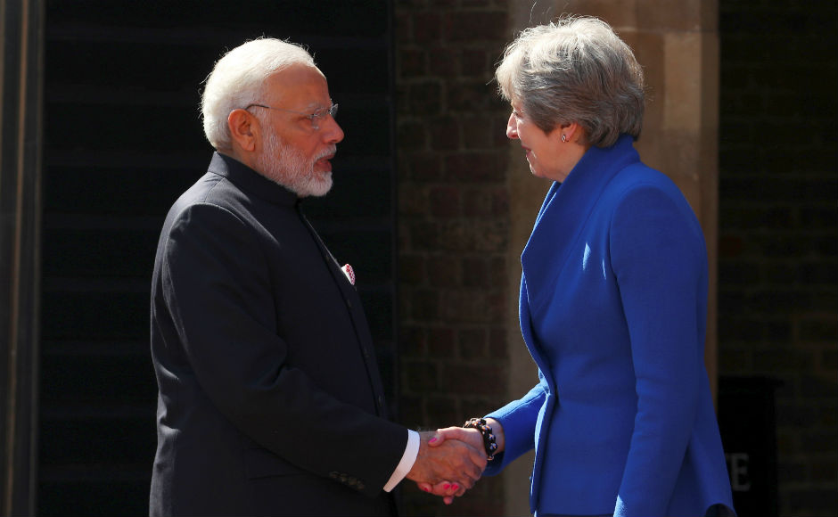 Modi also held bilateral talks with his British counterpart Theresa May ahead of the summit. The two leaders spoke on various issues like terrorism, visas and immigration. Reuters Modi also held bilateral talks with his British counterpart Theresa May ahead of the summit. The two leaders spoke on various issues like terrorism, visas and immigration. Reuters