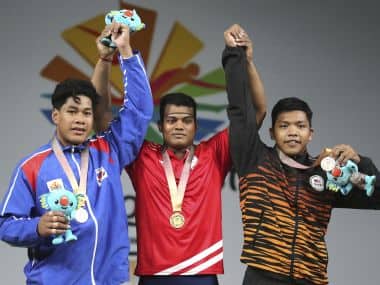 India’s Venkat Rahul Ragala won gold medal in men’s 85kg weightlifting category. AP