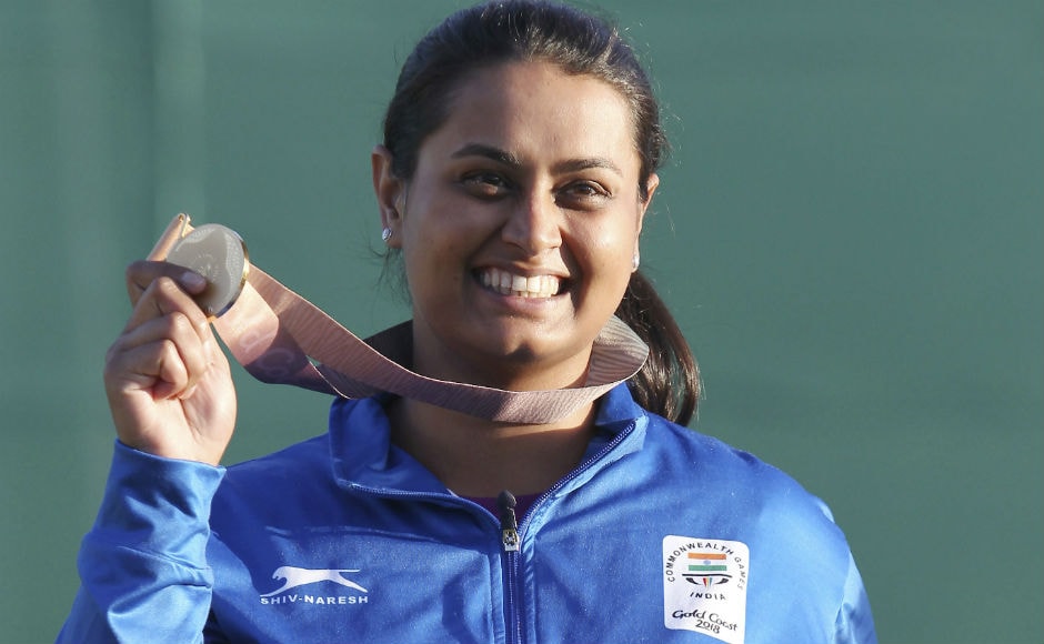 Shreyasi Singh of India celebrates winning the gold medal women's double Trap final. AP Shreyasi Singh of India celebrates winning the gold medal women's double Trap final. AP