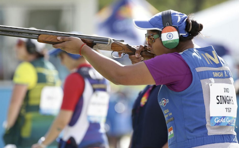 Shreyasi Singh of India shoots during the women's double trap final at the Belmont Shooting Centre during the 2018. AP Commonwealth Games in Brisbane. AP Shreyasi Singh of India shoots during the women's double trap final at the Belmont Shooting Centre during the 2018. AP Commonwealth Games in Brisbane. AP
