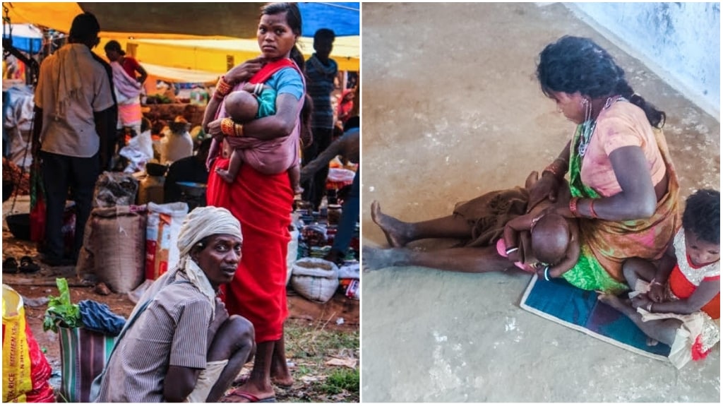 (L) Members of Baiga tribe; (R) At an anganwadi in Chhindpuri village, district Mandla