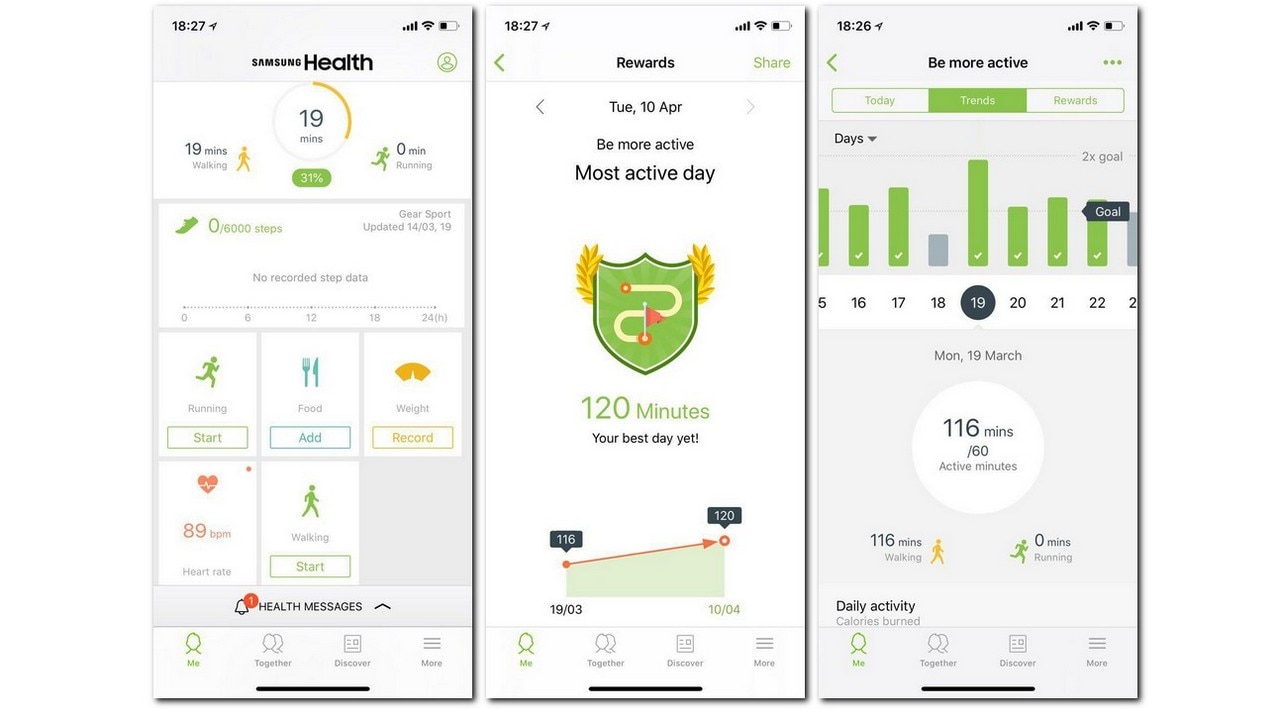 Samsung Gear health app interface