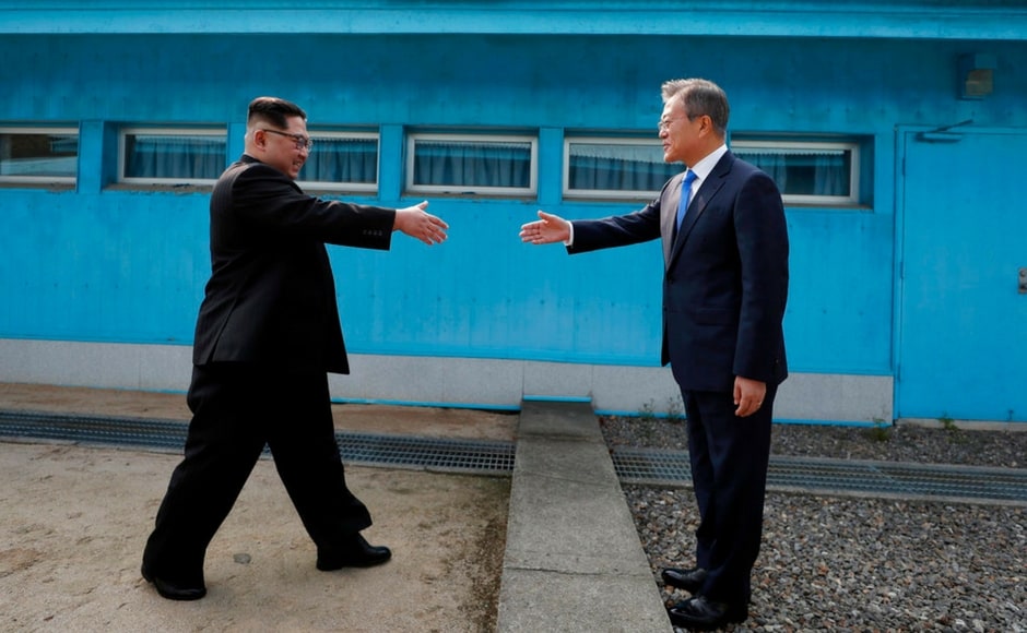 Kim earlier stepped into the southern side of a border truce village of Panmunjom to become the first North Korean leader to set foot in the South since the 1950-53 Korean War. AP Kim earlier stepped into the southern side of a border truce village of Panmunjom to become the first North Korean leader to set foot in the South since the 1950-53 Korean War. AP