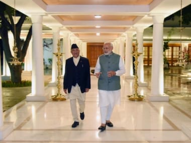 Nepal prime minister KP Oli with Narendra Modi on Friday. Twitter@NarendraModi