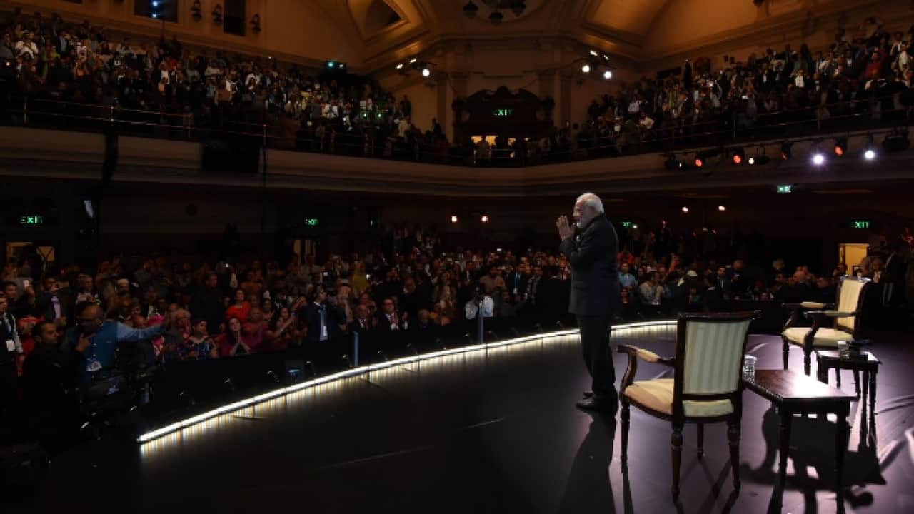 (File) Prime Minister Narendra Modi meeting the Indian diaspora in London 