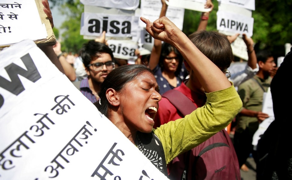 Students and women organisations protested in New Delhi on Thursday against the Kathua and Unnao rape cases and questioned Prime Minister Narendra Modi's silence. Reuters Students and women organisations protested in New Delhi on Thursday against the Kathua and Unnao rape cases and questioned Prime Minister Narendra Modi's silence. Reuters
