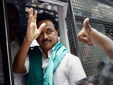 MK Stalin being detained by the Tamil Nadu police during the protest. PTI