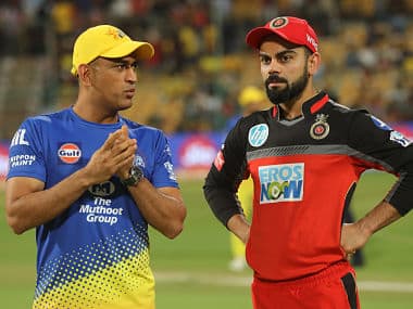 Virat Kohli captain of the Royal Challengers Bangalore and MS Dhoni captain of the Chennai Superkings during match twenty four of the Vivo Indian Premier League 2018 (IPL 2018) between the Royal Challengers Bangalore and the Chennai Super Kings held at the M. Chinnaswamy Stadium in Bangalore on the 24th April 2018. Photo by: Sandeep Shetty /SPORTZPICS for BCCI