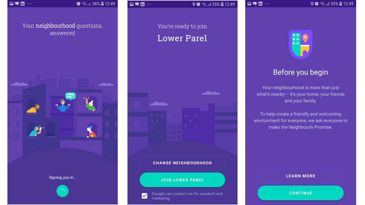 Logging into the app is extremely easy. Image: Google Neighbourly App
