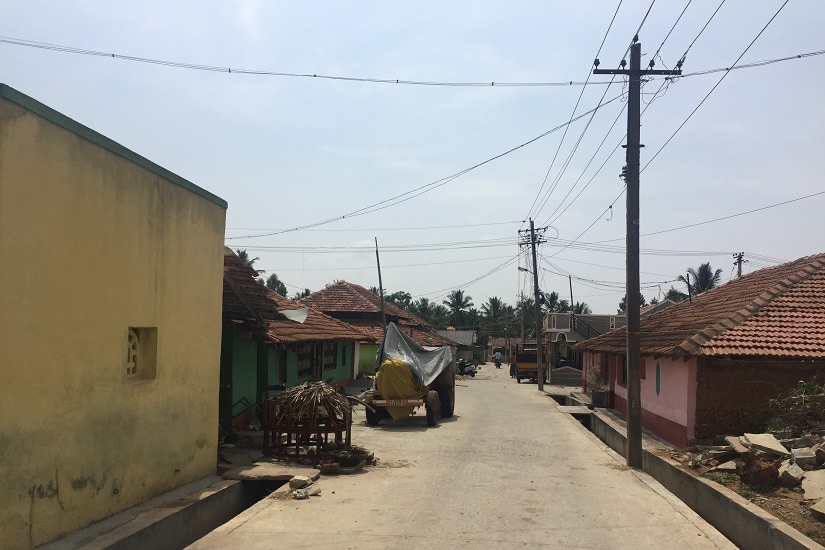 a beautiful concrete road with palm trees on either side leads to Paduvalahippe in the Holenarsipur Assembly constituency. Firstpost/Parth MN