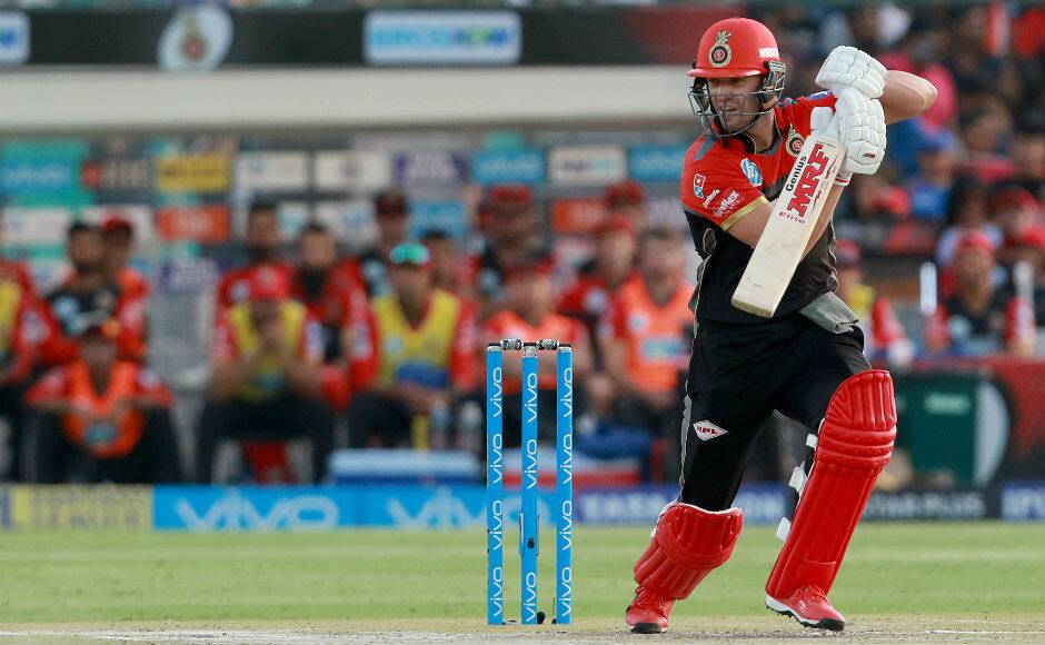 The chase began well for Royal Challengers Bangalore with AB de Villiers showing good form with the bat. At one stage, Bangalore were 75/1 but then the downfall started with the team losing wickets at regular intervals of time. De Villiers was dismissed after scoring 53. Sportzpics 