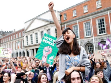A woman from the"Yes" campaign reacts after the final result was announced. AP