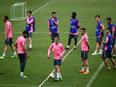 Atletico Madrid's Antoine Griezmann takes part in a training session ahead of the final. AFP