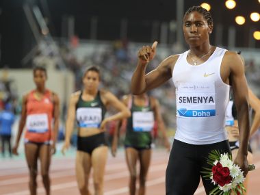 South Africa's Caster Semenya reacts after winning the women's 1500m event at the Doha Diamond League competition. AFP