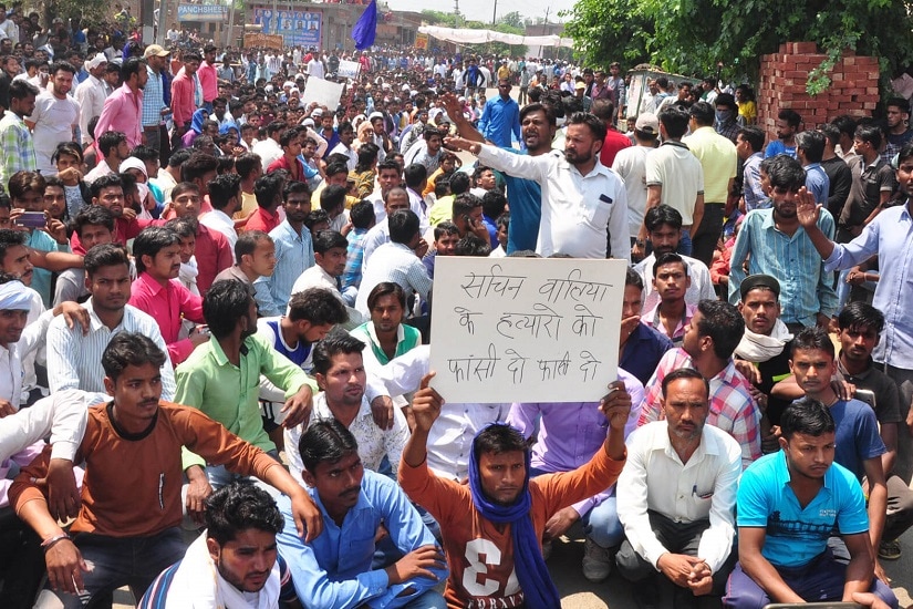 Dalits protest after death of Bhim army member Sachin Walia in Saharanpur UP. Image courtesy Kamal Bhargava