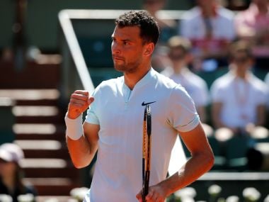 Grigor Dimitrov celebrates during his first round match against Mohamed Safwat. Reuters