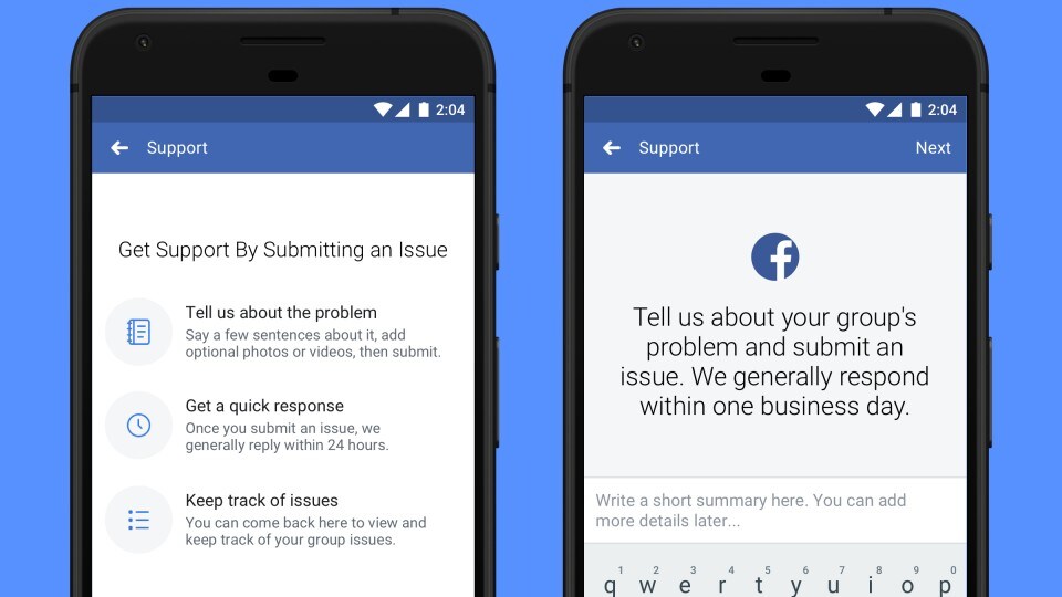 Facebook support for group admins. 