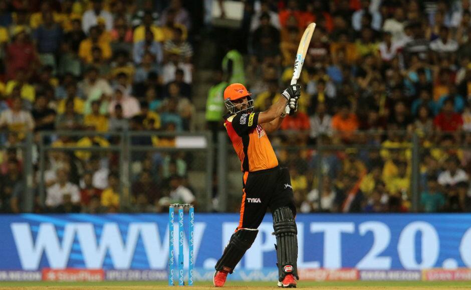 Sunrisers Hyderabad's Yusuf Pathan smacks one towards the boundary. Twitter: @IPL