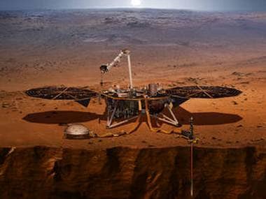 Illustration of NASA's Interior Exploration using Seismic Investigations, Geodesy and Heat Transport (InSight). NASA
