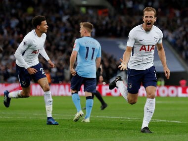 Tottenham's Harry Kane celebrates scoring their winning goal. Reuters