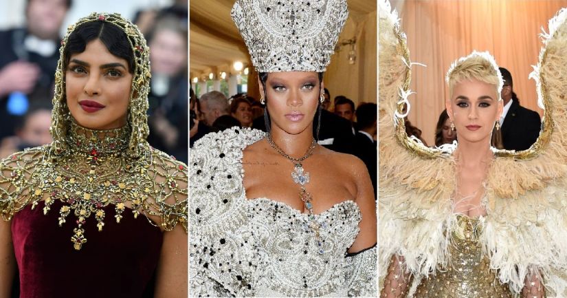 (From L-R) Priyanka Chopra, Rihanna and Katy Perry at the Met Gala. Images via Twitter