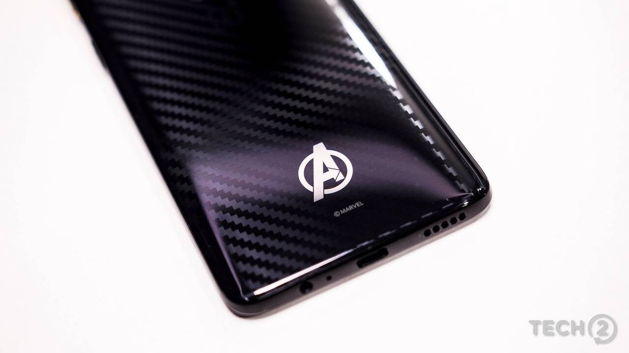 The Avengers Logo looks like this at the back. One slight niggle is the USB-C port, which is USB-C but is only rated for USB 2.0 speeds. The 3.5 mm headphone jack remains. Notice how the base of the OnePlus 6 has a noticeable slope. Image: tech2/ Ankit Vengurlekar The Avengers Logo looks like this at the back. One slight niggle is the USB-C port, which is USB-C but is only rated for USB 2.0 speeds. The 3.5 mm headphone jack remains. Notice how the base of the OnePlus 6 has a noticeable slope. Image: tech2/ Ankit Vengurlekar