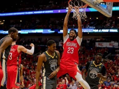 New Orleans Pelicans forward Anthony Davis dunks in the game against Golden State Warriors. Reuters 