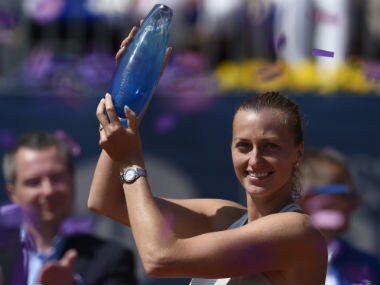 Petra Kvitova of Czech Republic poses after winning the Prague Open. AFP